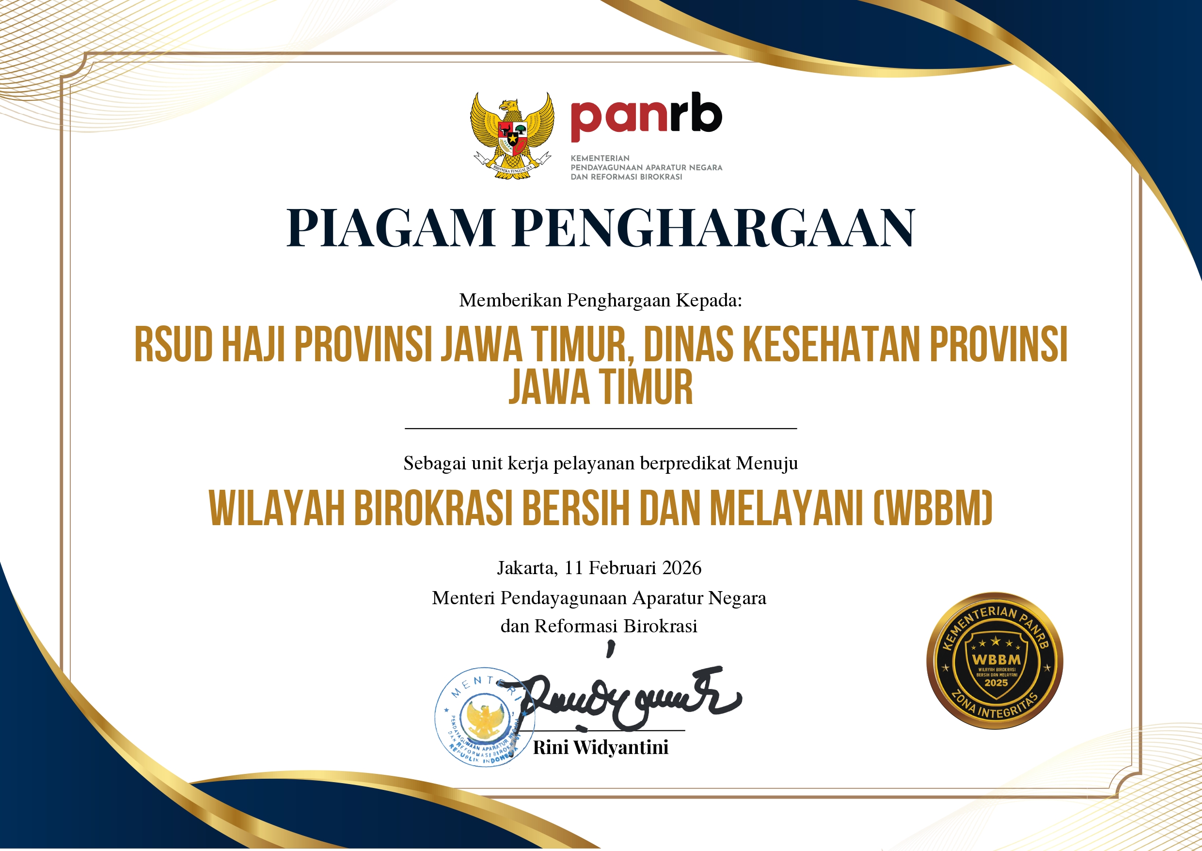 RSUD Haji Provinsi Jawa Timur Raih Predikat Menuju WBBM Tahun 2025